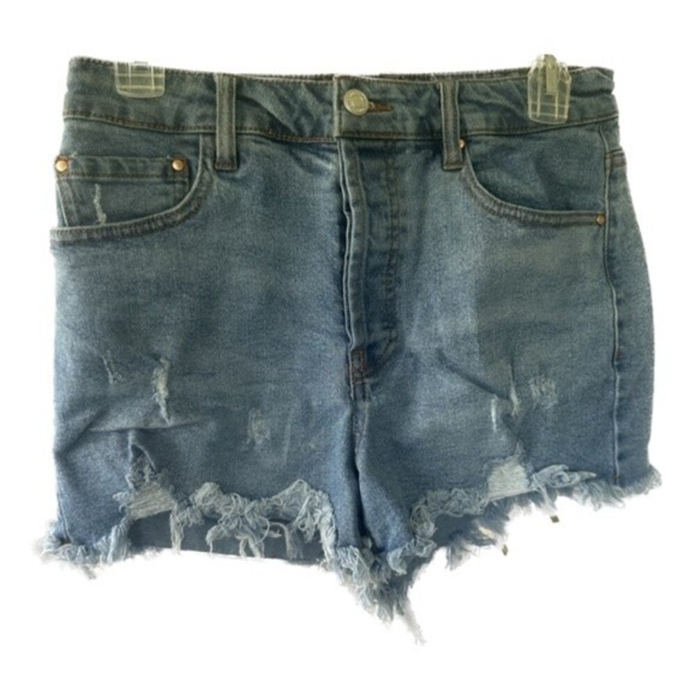 Indigo Rising Women's Distressed Medium Wash Raw Hem Denim Jeans Shorts 28